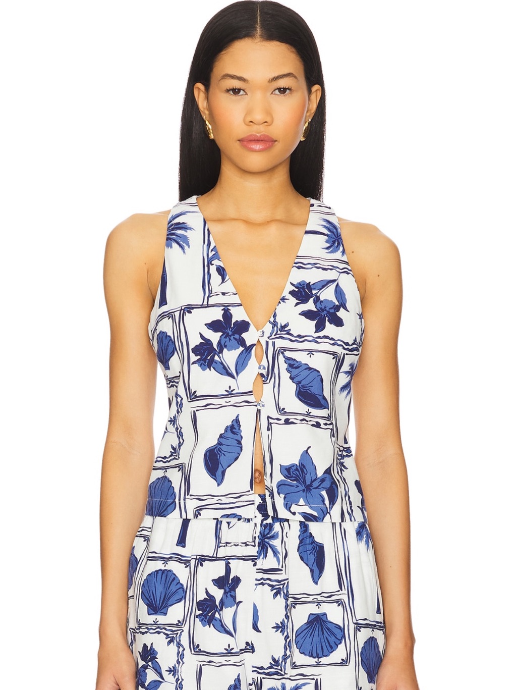Minkpink White And Blue Floral Button-Front Tank